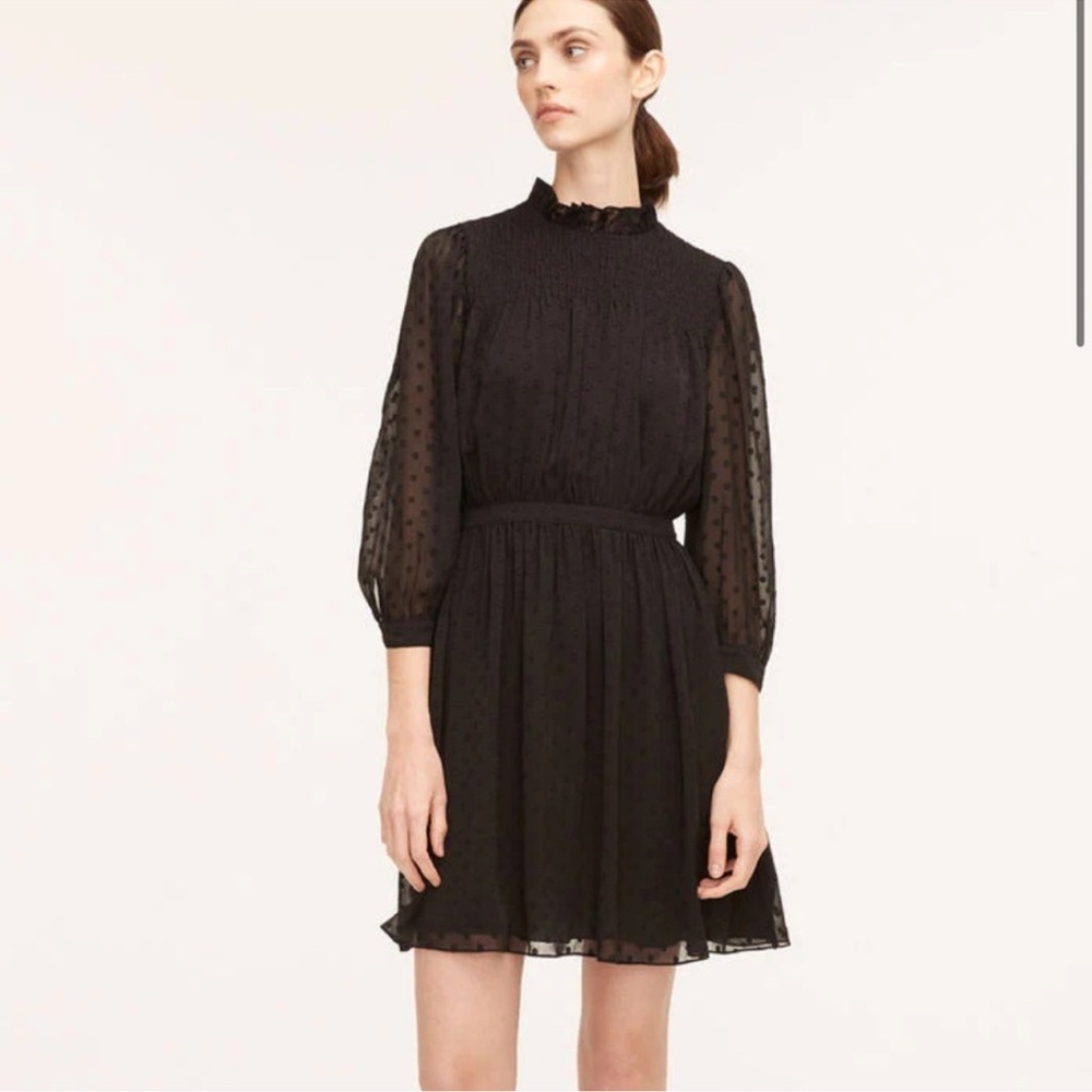 Rebecca Taylor Black Long Sleeve Dress size 14 Black Clip Dot Dress NWT